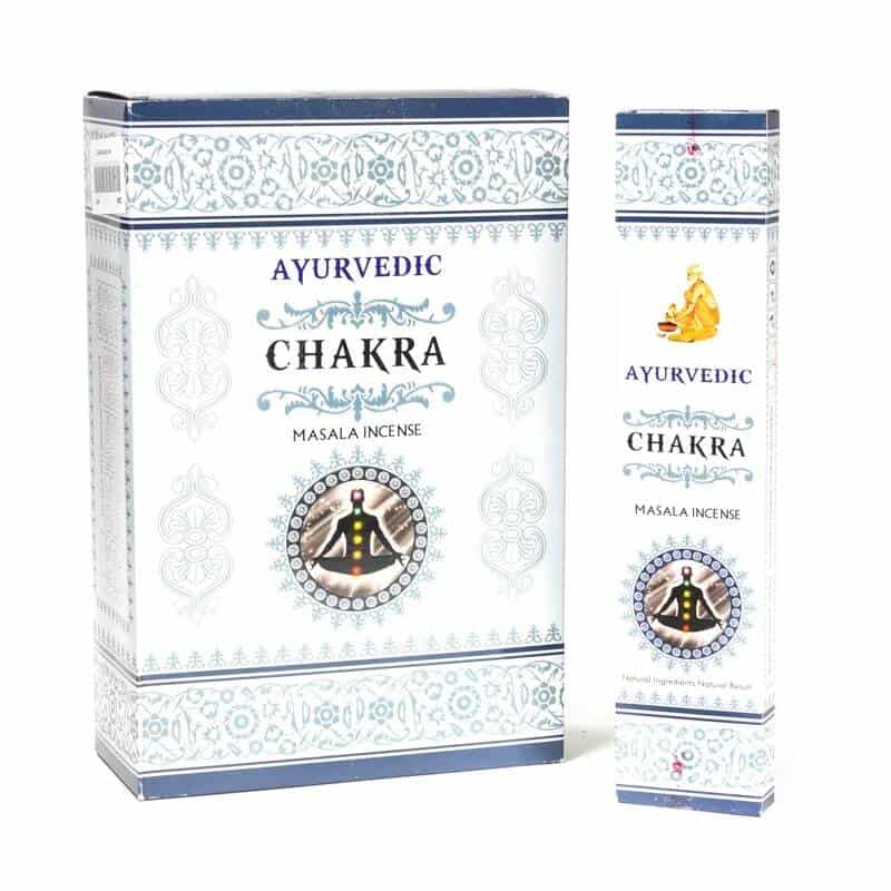 Опаковка Аюрведични ароматни пръчици "Chakra" - Масала 10 гр. с кутия до тях.