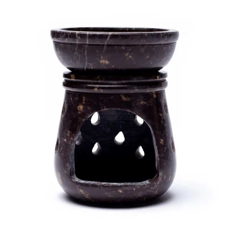 Малък черен Маслен дифузер от сапунен камък (стеатит) - Капки с дупки.
