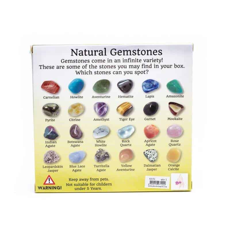 Подаръчна кутия с 20 полускъпоценни камъни от естествени скъпоценни камъни в кутия.