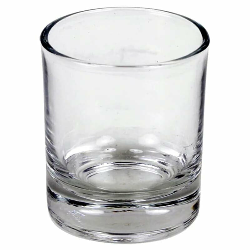 A Стъклена чаша за свещ on a white background.