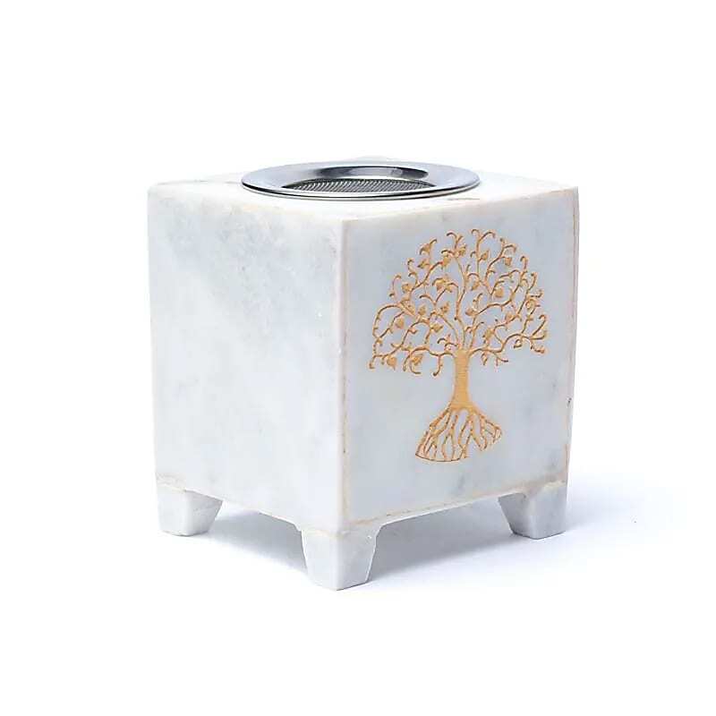 Кутия Тамянник Дървото на живота от бял мрамор с изображение на дърво.