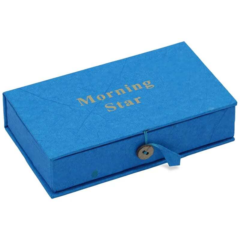 Синя кутия с надпис "Комплект ароматни пръчици Morning star - Бяла салвия, Смирна, Тамян".