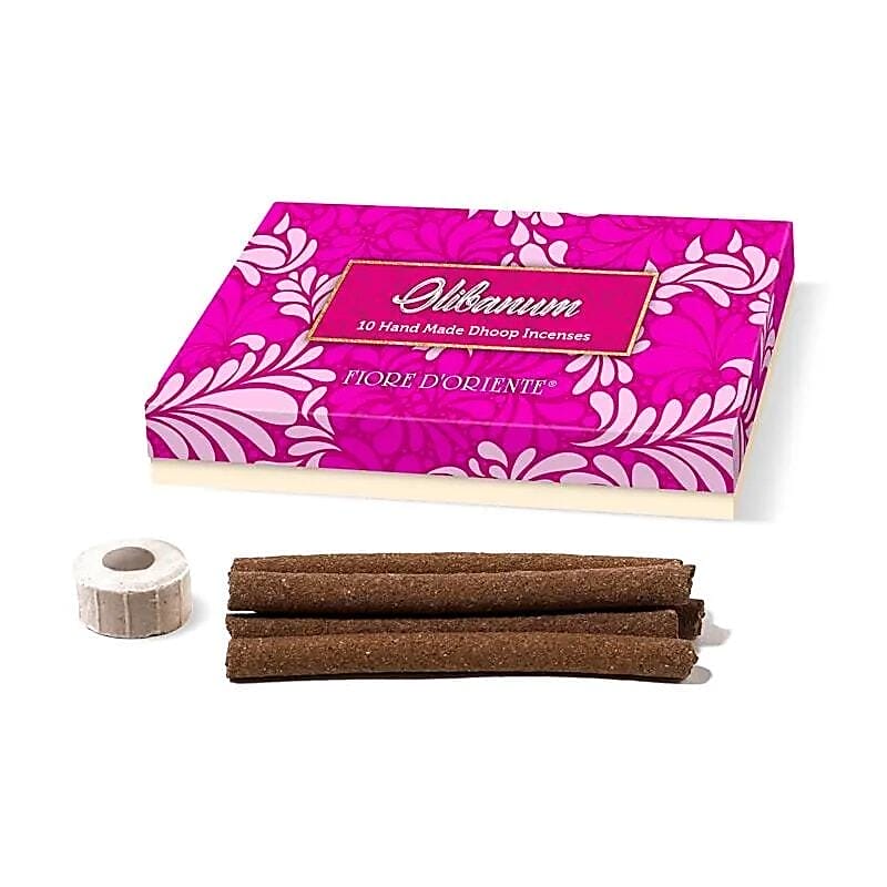 A pink box with a Fiore d’Oriente Ръчно изработени ароматни пръчици – тамян Olibanum and a piece of tape.